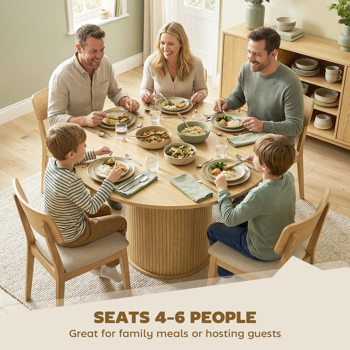 Round Dining Table for 4-6, 47 Inch Kitchen Table with Fluted Pedestal Base, for Kitchen Living Room Dining Room, Natural