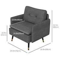 Accent Chair, Upholstered Armchair with Tufted Back Cushion and Steel Legs for Living Room, Bedroom, Dark Grey
