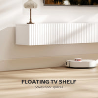 71" Floating TV Stand for TVs up to 72 Inch, Wall Mount Media Console with 2 Fluted Flip-Down Doors, Cable Hole, White