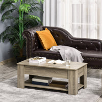 Lift Top Coffee Table with Hidden Storage Compartment and Open Shelf, Center Table for Living Room, Grey