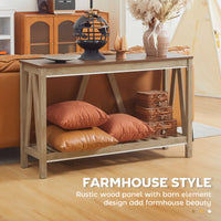 52" Console Table, Farmhouse Narrow Entryway Table with Storage Shelf, Rustic Sofa Table with Anti-tipper for Living Room and Hallway, Oak