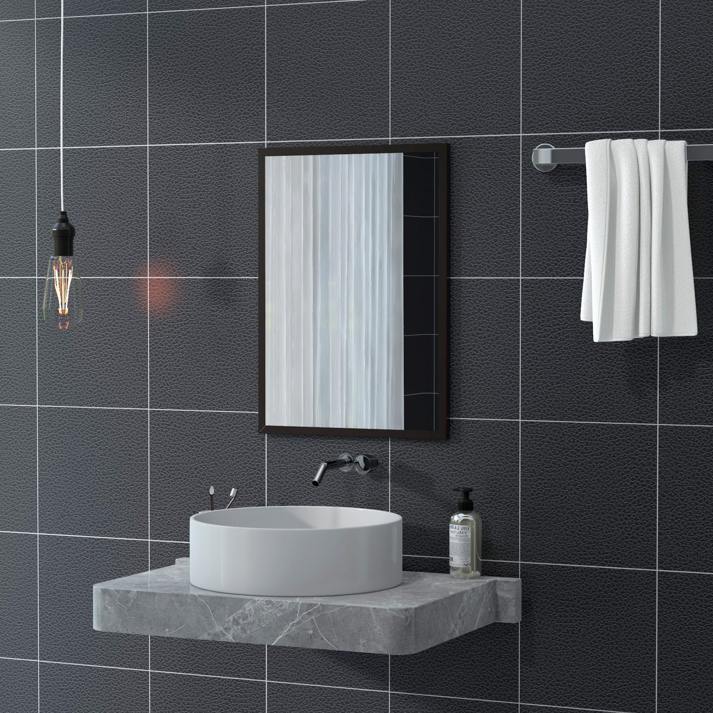 20" x 28" Bathroom Mirror for Wall, Rectangular Mirror for Living Room, Bedroom, Entryway, Black