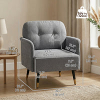 Accent Chair Modern Tufted with Metal Legs Upholstered Reading Armchair for Living Room Grey