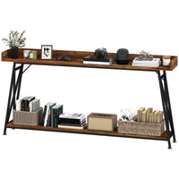 71" Extra Long Console Table with Storage Shelf and Guardrails, Industrial Entryway Table for Living Room, Rustic Brown