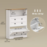 Shoe Cabinet with 2 Flip Drawers, Narrow Shoe Storage Cabinet, White