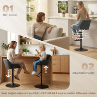 Bar Stools Set of 2, Swivel Counter Height Barstools with Back, Footrest, Armrests, Adjustable Height, Black
