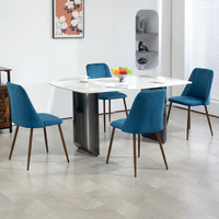 Upholstered Dining Chairs Set of 4, Velvet Accent Chair with Back and Wood-grain Steel Leg for Kitchen, Dark Blue