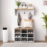 2-in-1 Hall Tree, 5-Hook Coat Rack Shoe Bench Set w/ Bench and Shoe Storage for Entryway, Hallway, White