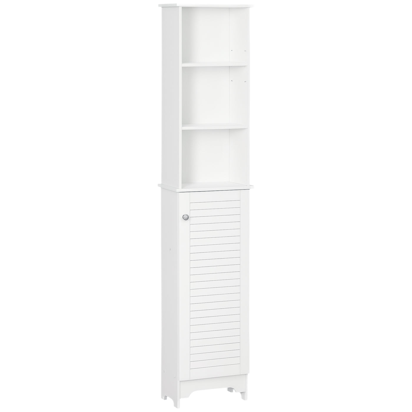 Tall Bathroom Storage Cabinet, Freestanding Linen Tower with 3-Tier Open Adjustable Shelf, White