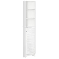 Tall Bathroom Storage Cabinet, Freestanding Linen Tower with 3-Tier Open Adjustable Shelf, White
