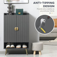 Entryway Shoe Storage Cabinet, Narrow Shoe Cabinet with Adjustable Shelves and Open Shelf for 15 Pairs of Shoes, Grey