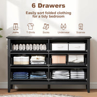 Double Chest of Drawers, Modern 6 Drawer Dresser for Bedroom, Living Room, Hallway, Closet, Black