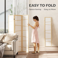 66.9" Folding Room Divider, 3 Panel Wall Partition with Wood Frame for Bedroom, Home Office, Natural Wood