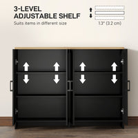 Modern Sideboard Buffet Cabinet, Modern Kitchen Storage Cabinet with 4 Doors Adjustable Shelves, for Dining Room, Black