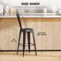 24" Set of 4 Bar Stools Kitchen Industrial Breakfast Bistro Cafe Metal Frame Black
