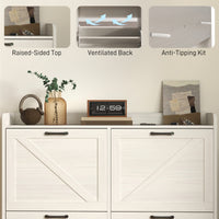 Narrow Shoe Storage Cabinet with 4 Flip Drawers, Adjustable Shelves, 16 Pair Farmhouse Shoe Cabinet, White Oak