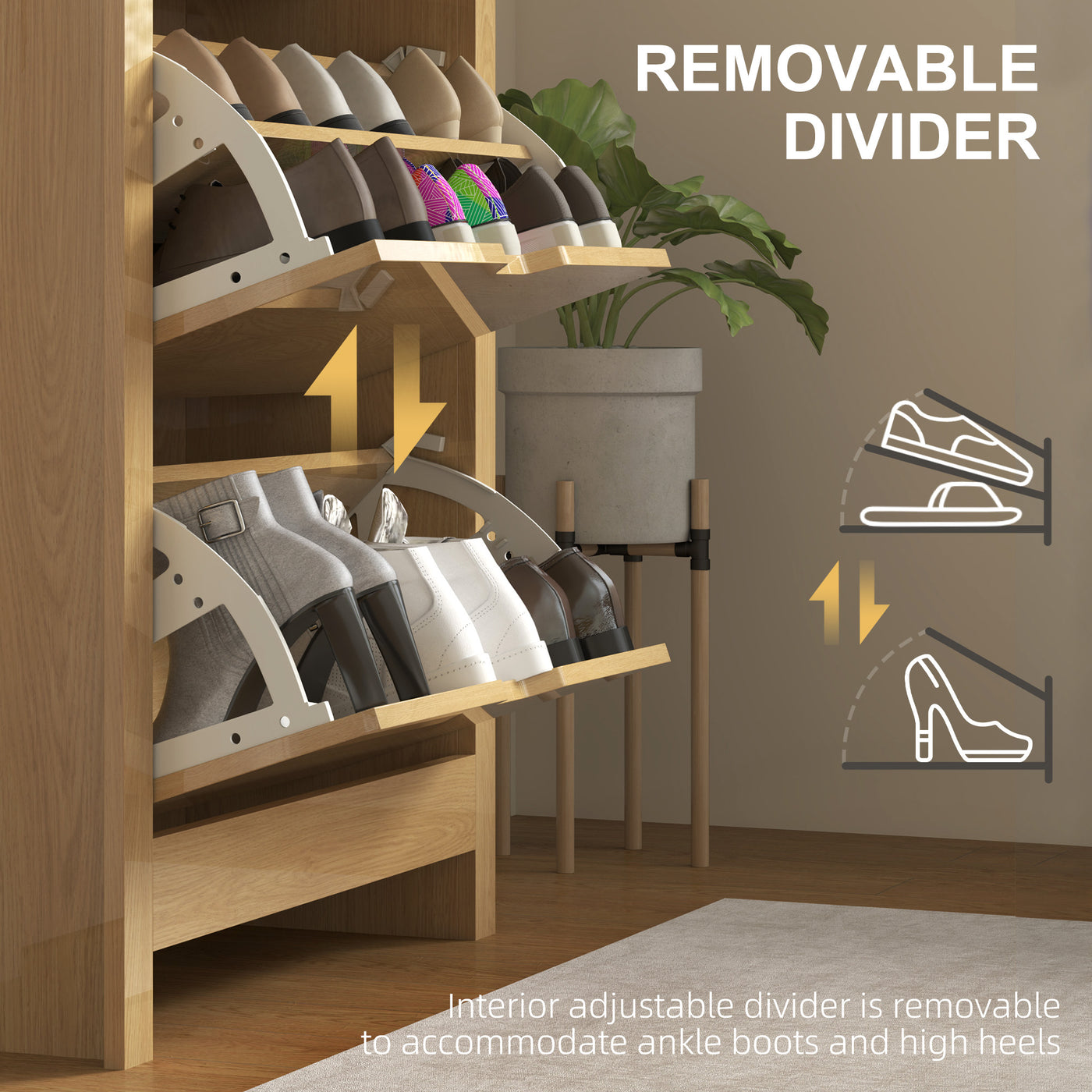 Shoe Storage Cabinet with 3 Flip Drawers and Adjustable Shelves for 12-18 Pairs of Shoes, Natural Wood