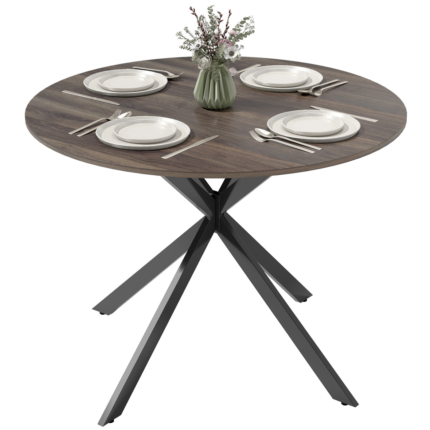 40" Round Kitchen Table for 4, Industrial Dining Table with Steel Legs for Dining Room, Distressed Brown
