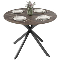 40" Round Kitchen Table for 4, Industrial Dining Table with Steel Legs for Dining Room, Distressed Brown