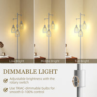 Industrial Floor Lamp with 3 Hanging Wire Lampshades, Dimmable Standing Lamp for Living Room, Silver