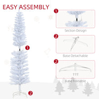 6ft Tall Prelit Pencil Artificial Christmas Tree, Holiday Décor with 395 Realistic Branches, 100 LED Lights, Foldable Metal Base, White