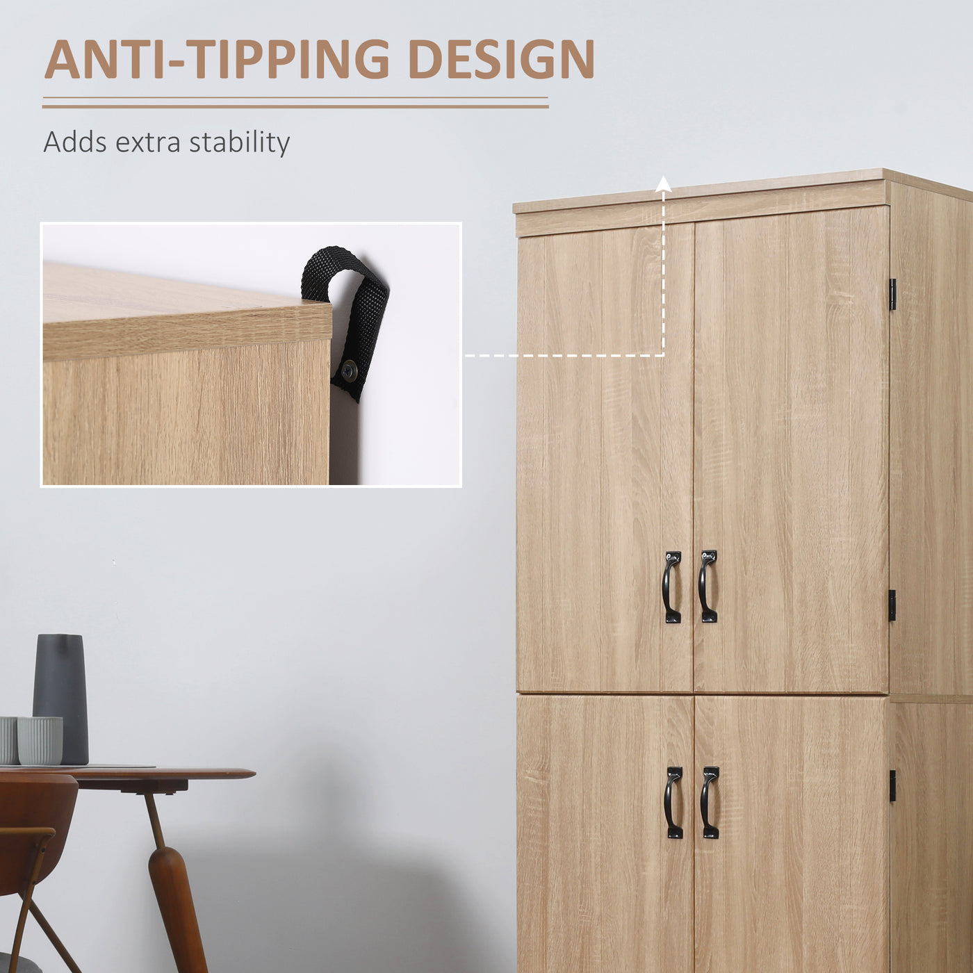 70" 4-Door Storage Cabinet, Freestanding Pantry Cabinet with Adjustable Shelves for Living Room, Natural