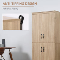 70" 4-Door Storage Cabinet, Freestanding Pantry Cabinet with Adjustable Shelves for Living Room, Natural