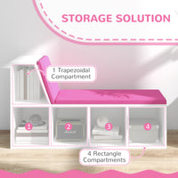 Multi-Purpose Bookshelf with 5 Cubes, 5-Cubby Bookcase with Cushioned Reading Nook and Storage Shelves, Pink