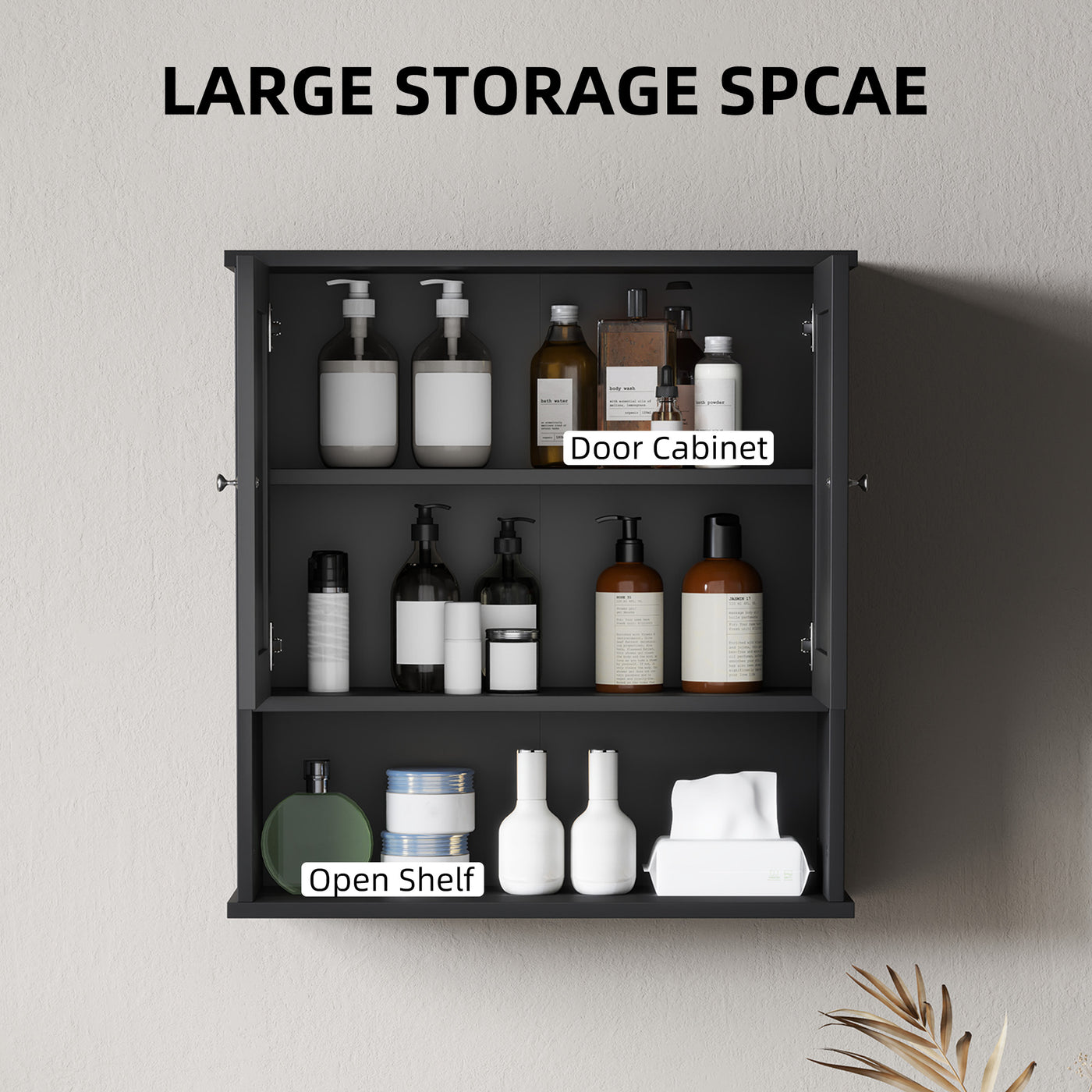 Farmhouse Bathroom Medicine Cabinet, Wall Cabinet with Barn Doors, and Adjustable Shelf for Laundry Room, Black