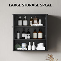 Farmhouse Bathroom Medicine Cabinet, Wall Cabinet with Barn Doors, and Adjustable Shelf for Laundry Room, Black