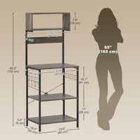Baker's Rack with Charing Station, Microwave Shelf with Power Outlet, USB Charger and 5 Hooks, Distressed Grey