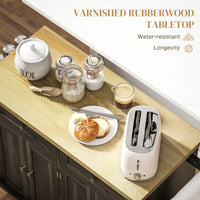 Kitchen Island with Storage, Rolling Trolley Cart with Rubber Wood Top, Spice Rack, Towel Rack, Brown Oak