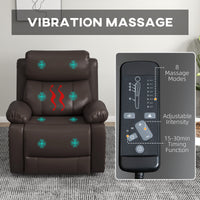 PU Leather Reclining Chair with Vibration Massage Recliner, Swivel Base, Rocking Function, Remote Control, Brown