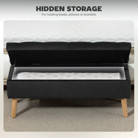 Storage Ottoman with Lid, Velvet Upholstered Storage Bench with Wood Legs for Living Room, Black
