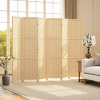 6-Panel Room Divider, 5.6 FT Freestanding Folding Privacy Screen, Partition Wall Divider, Natural Wood