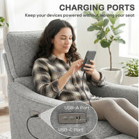 Power Recliner Chair, Chenille Upholstered Recliner Chair with USB Ports, Footrest, Grey