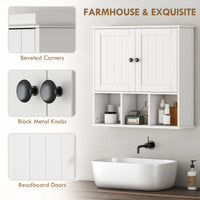 Farmhouse Bathroom Wall Cabinet, Wall Mounted Medicine Cabinet with Adjustable Shelf, Open Compartments, White