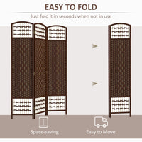 3 Panel Folding Room Divider, Portable Privacy Screen, Wave Fiber Room Partition for Home Office, Brown