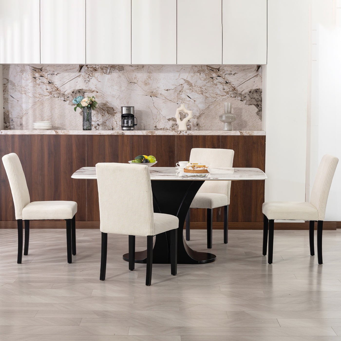 Modern Dining Chairs Set of 4, Kitchen Chairs with Rubberwood Legs and Padded Seat, Beige