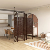 4 Panel Folding Room Divider, Portable Privacy Screen, Wave Fiber Room Partition for Home Office, Brown