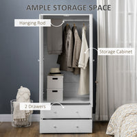 Armoire Wardrobe Closet with 2 Drawers, 71" Tall Wardrobe Cabinet with Hanging Rod, 2 Door Bedroom Armoires, Modern Clothing Storage Cabinet for Bedroom, White