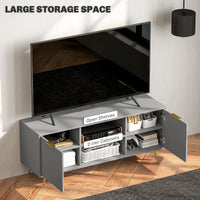 TV Stand with Storage for 55 Inch TV, Modern TV Cabinet with 2 Open Shelves and 2 Cabinets for Living Room, Grey