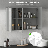 35" x 24" Wall Mounted Mirror Cabinet, Bathroom Medicine Cabinet with Mirror, 3 Doors and Adjustable Shelves, Grey