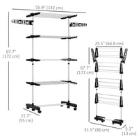Garment Drying Rack Stainless Steel Folding Clothes Hanging Rack with Side Wings Castors for Indoor Outdoor Black