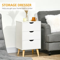 Bedside Table, Modern Nightstand with 3 Drawers, Side End Table with Wood Legs for Living Room, Bedroom, White