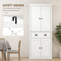 72" Kitchen Pantry, Freestanding Storage Cabinet with Adjustable Shelves, Drawer, Doors, Anti-tip Design, White