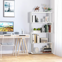 5-Tiers Geometric Wooden Bookcase S-Shaped Storage Bookshelf Display with Metal Frame for Living Room, Bedroom, Home Office, White