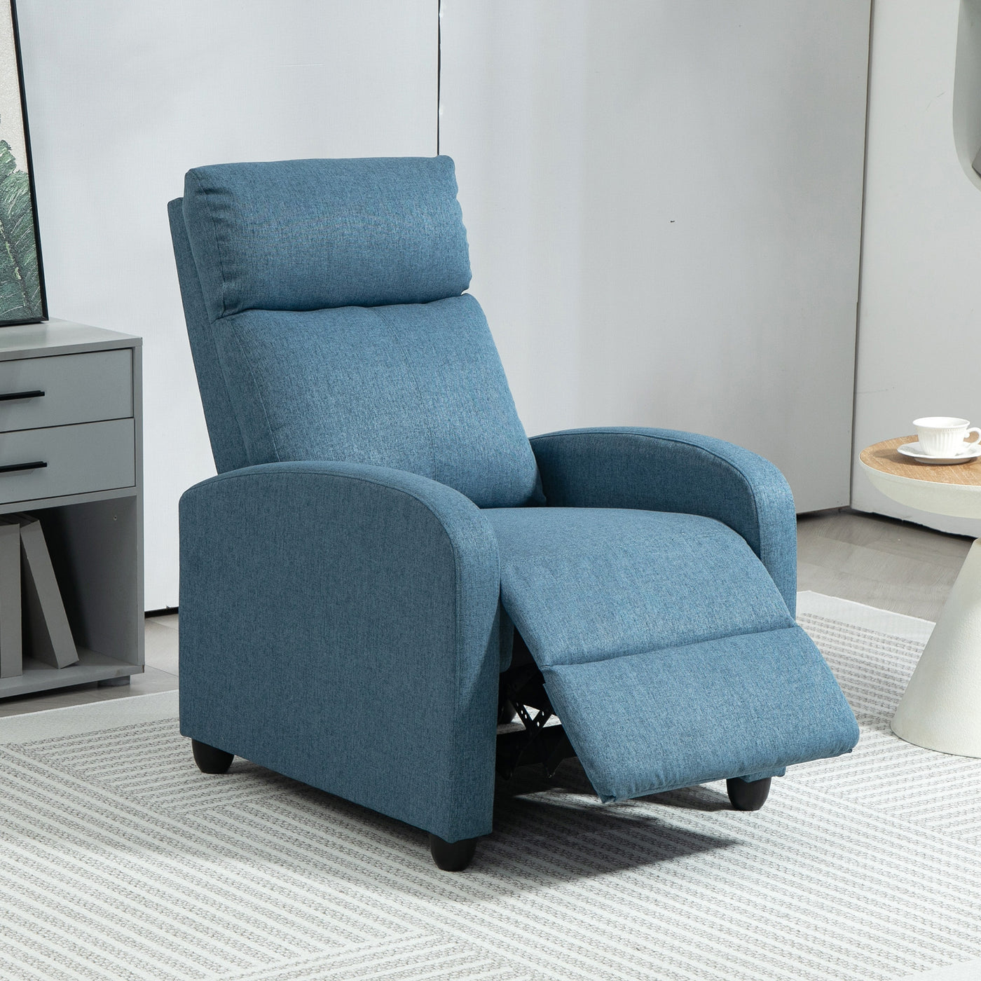 Fabric Recliner Chair Manual Home Theater Seating Single Reclining Sofa Chair with Padded Seat for Living Room, Blue