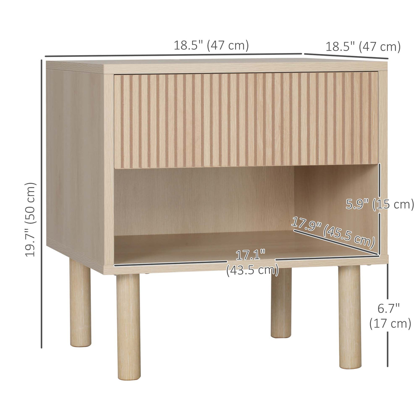 Set of 2 Bedroom Nightstands, Side Table with Storage Shelf and Drawer for Living Room, Bedroom, Natural Wood