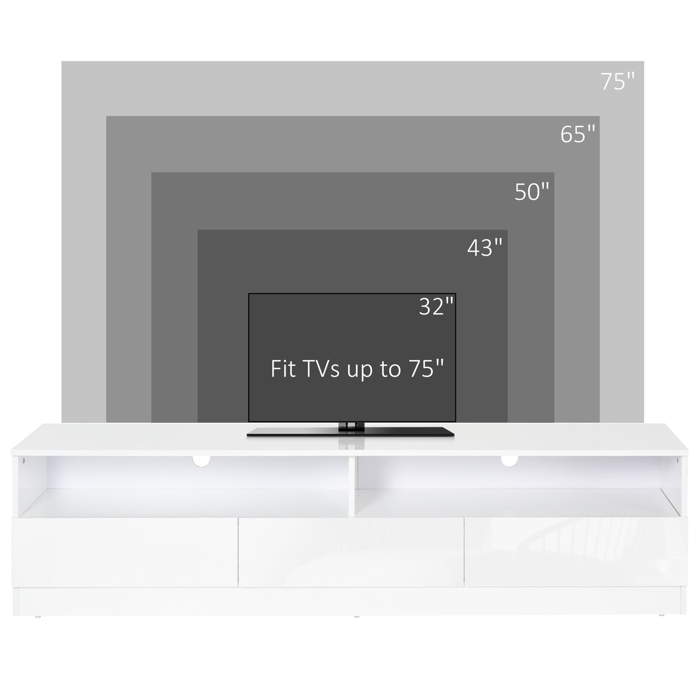 LED Lighted TV Stand for TVs up to 75", Modern TV Cabinet with Storage Drawers for Living Room, High Gloss White